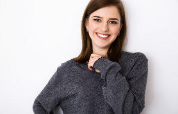 smiling brunette in a gray sweater Martinez, GA